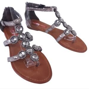 Unionbay Rhinestone Beaded Sandals Size 6 Metallic Open Toe Summer Shoes Glam